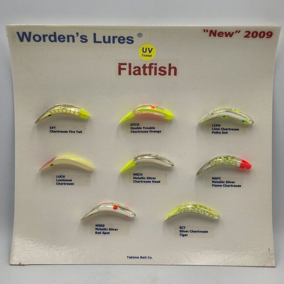 Yakima Bait Co Wordens Lures Flatfish Display Board 8 Colors 422991 Fishing - Picture 1 of 3